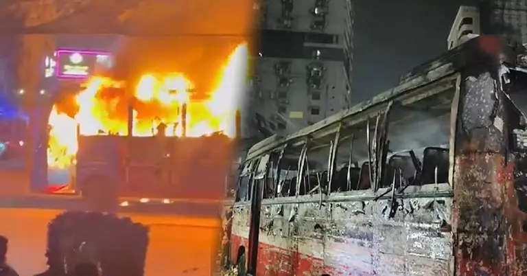 আগুনে পুড়ে যাওয়া বাস